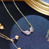 14K CZ Angel Wing Necklace for Lady Daily Jewelry Pendant Gift