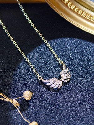 14K CZ Angel Wing Necklace for Lady Daily Jewelry Pendant Gift