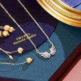 14K CZ Angel Wing Necklace for Lady Daily Jewelry Pendant Gift
