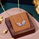 14K CZ Angel Wing Necklace for Lady Daily Jewelry Pendant Gift