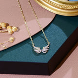 14K CZ Angel Wing Necklace for Lady Daily Jewelry Pendant Gift