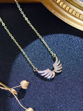 14K CZ Angel Wing Necklace for Lady Daily Jewelry Pendant Gift