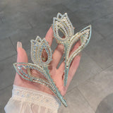 Geometric Tulip Flower Hair Clip Claw with Rhinestones & Pearl, Hair Accessories