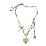 Goth Heart Bowknot Pendant Clavicle Chain Necklace for Women