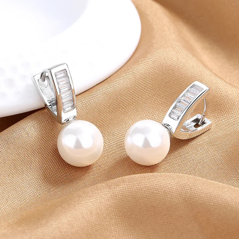 Round Pearl Hoop Earrings for Women Charm Gift