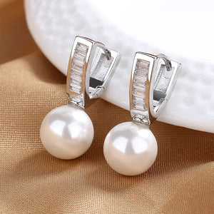 Round Pearl Hoop Earrings for Women Charm Gift