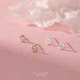 925 Silver Zircon Bow Stud Earrings for Women Girl