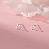 925 Silver Zircon Bow Stud Earrings for Women Girl