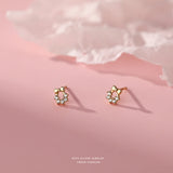 925 Silver Zircon Bow Stud Earrings for Women Girl