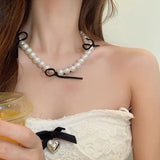 Pearl Choker Necklace Bowknot Bridal Wedding Jewelry