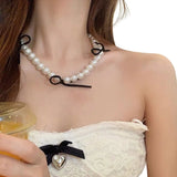 Pearl Choker Necklace Bowknot Bridal Wedding Jewelry