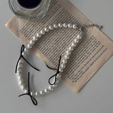 Pearl Choker Necklace Bowknot Bridal Wedding Jewelry