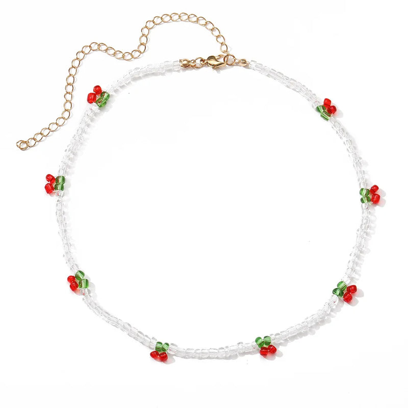 Kpop Cherry Choker Transparent Beads Fruit Women Necklace