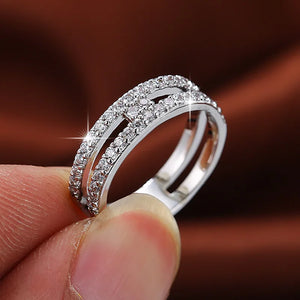 Double Row Zircon Ring Full Bling Stones Minimalist All Match Rings