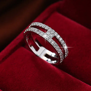 Double Row Zircon Ring Full Bling Stones Minimalist All Match Rings