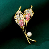Pink Yellow Zircon Plant Brooch High-end