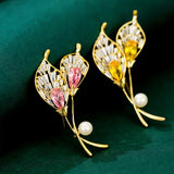 Pink Yellow Zircon Plant Brooch High-end