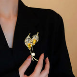 Pink Yellow Zircon Plant Brooch High-end