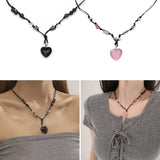 Love Heart Stone Pendant Necklace Double Layer Adjustable Chain Jewelry