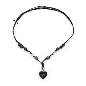 Love Heart Stone Pendant Necklace Double Layer Adjustable Chain Jewelry