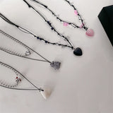 Love Heart Natural Stone Pendant Necklace for Women Girls