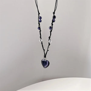 Love Heart Natural Stone Pendant Necklace for Women Girls