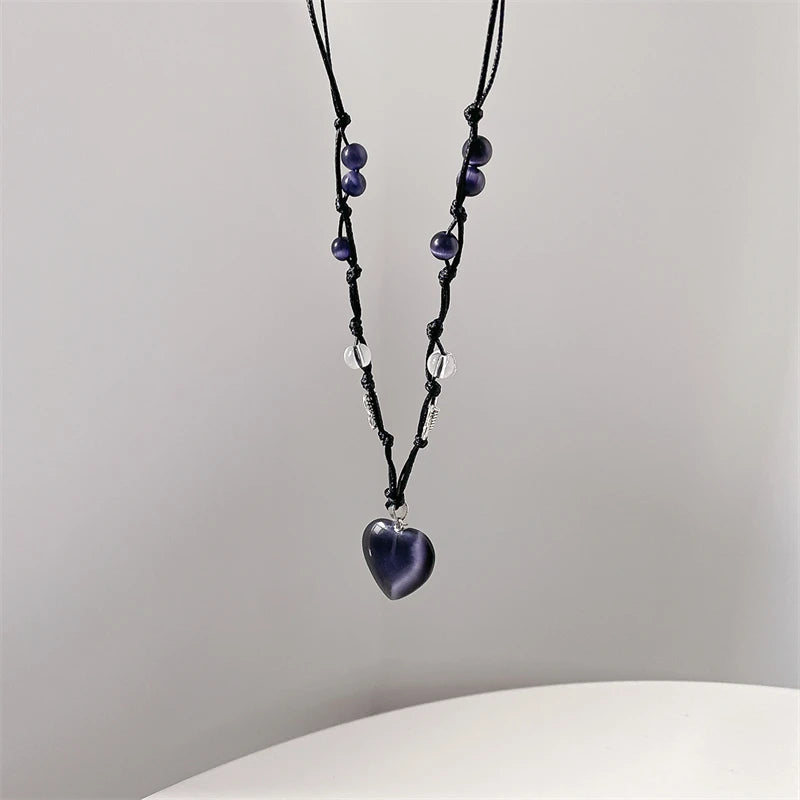 Love Heart Natural Stone Pendant Necklace for Women Girls