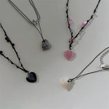 Love Heart Natural Stone Pendant Necklace for Women Girls