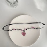 Love Heart Stone Pendant Necklace Double Layer Adjustable Chain Jewelry