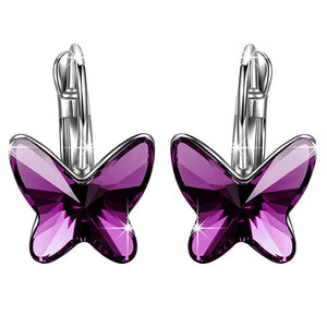 Butterfly Crystals Lever Back Earrings for Women Girls Jewelry Gift