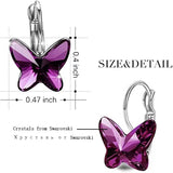 Butterfly Crystals Lever Back Earrings for Women Girls Jewelry Gift