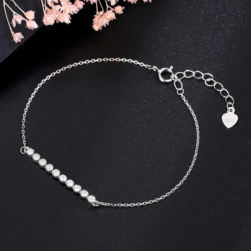 Sterling Silver Heart Bracelet with Cubic Zircon Stones