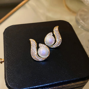 Mermaid Pearl Fish Tail Earring 14K Zirconia Stud Earrings Brincos Bijoux