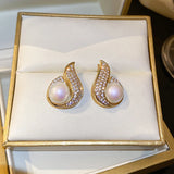 Mermaid Pearl Fish Tail Earring 14K Zirconia Stud Earrings Brincos Bijoux