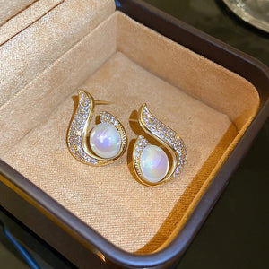 Mermaid Pearl Fish Tail Earring 14K Zirconia Stud Earrings Brincos Bijoux