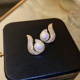 Mermaid Pearl Fish Tail Earring 14K Zirconia Stud Earrings Brincos Bijoux