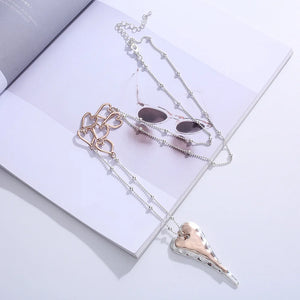 Metal Peach Heart Pendant Necklace Vintage Long Chain Gift