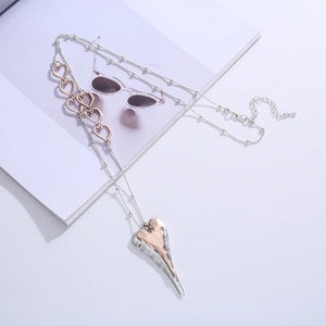 Metal Peach Heart Pendant Necklace Vintage Long Chain Gift