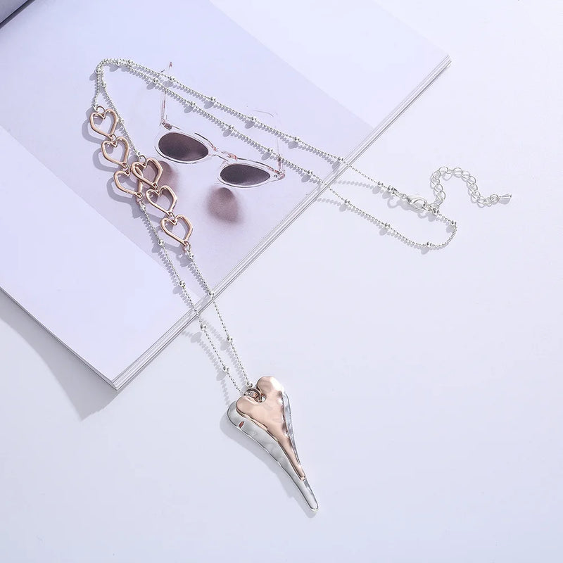 Metal Peach Heart Pendant Necklace Vintage Long Chain Gift