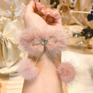 Mink Plush Hair Rope Claw Set Rhinestone Ball Hair Accessories