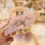 Mink Plush Hair Rope Claw Set Rhinestone Ball Hair Accessories