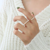 Freshwater Pearl Adjustable Rings for Women Rice Pearl Chain Finger Ring