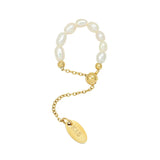 Freshwater Pearl Adjustable Rings for Women Rice Pearl Chain Finger Ring