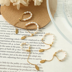Freshwater Pearl Adjustable Rings for Women Rice Pearl Chain Finger Ring