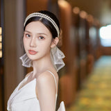 Pearl Headband Bride Wedding Crown Hairband Big Bowknot Hairpins Clips