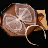 Pearl Headband Bride Wedding Crown Hairband Big Bowknot Hairpins Clips