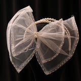 Pearl Headband Bride Wedding Crown Hairband Big Bowknot Hairpins Clips