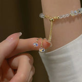 Pink Crystal Beads Bracelet Charm Freshwater Pearl Bangles