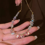 Pink Crystal Beads Bracelet Charm Freshwater Pearl Bangles