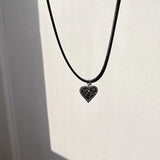 Neo-gothic Heart Zircon Pendant Leather Choker Necklace